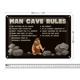 Blechschild Spruch 30x20cm man cave rules Männer Regeln