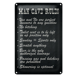 Blechschild Spruch 20x30cm man cave rules Männer Regeln