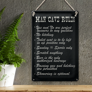 Blechschild Spruch 20x30cm man cave rules Männer Regeln