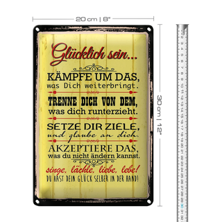Blechschild Spruch 20x30cm Glücklich singe lächle liebe