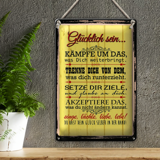 Blechschild Spruch 20x30cm Glücklich singe lächle liebe