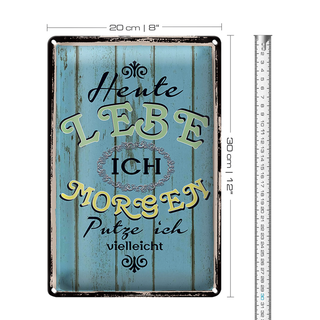Blechschild Spruch 20x30cm heute lebe ich morgen putze ich