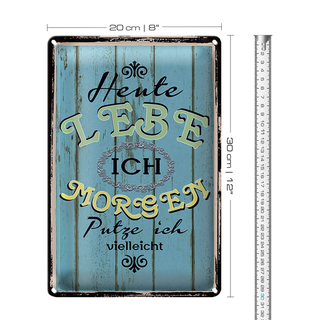 Blechschild Spruch 20x30cm heute lebe ich morgen putze ich
