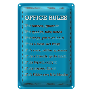 Blechschild Spruch 20x30cm Office Rules Office Regeln