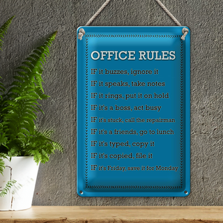 Blechschild Spruch 20x30cm Office Rules Office Regeln