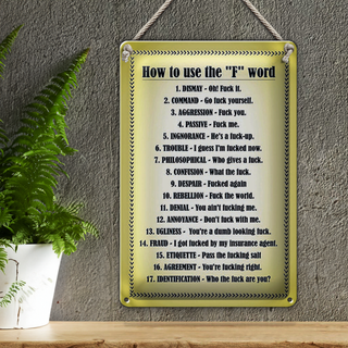 Blechschild Spruch 20x30cm How to use the F word
