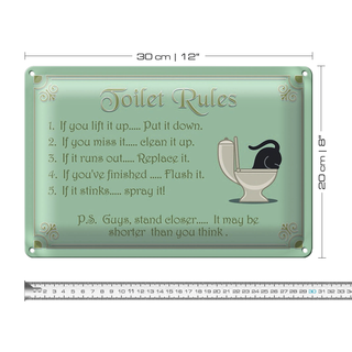 Blechschild Spruch 30x20cm Toilet Rules if you lift it up