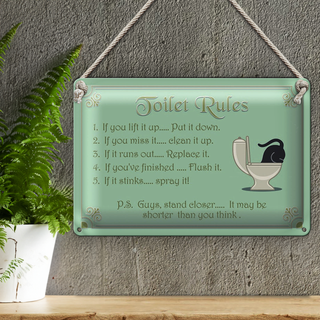 Blechschild Spruch 30x20cm Toilet Rules if you lift it up