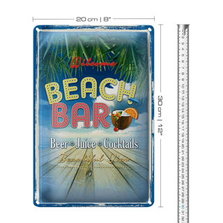 Blechschild Spruch 20x30cm Wilcome Beach Bar Beer Juice