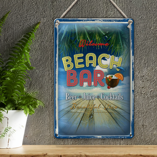 Blechschild Spruch 20x30cm Wilcome Beach Bar Beer Juice