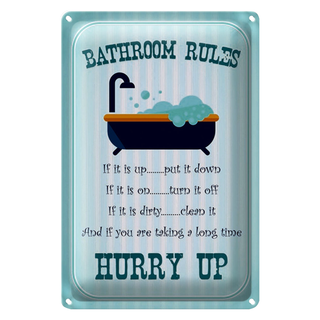 Blechschild Spruch 20x30cm Bathroom Rules if it is up put