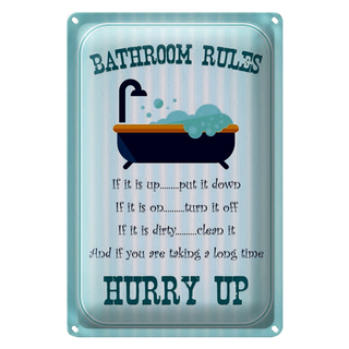 Blechschild Spruch 20x30cm Bathroom Rules if it is up put