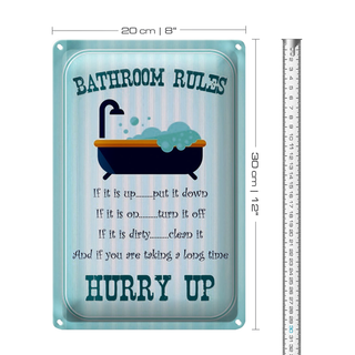 Blechschild Spruch 20x30cm Bathroom Rules if it is up put
