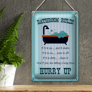 Blechschild Spruch 20x30cm Bathroom Rules if it is up put