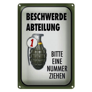 Blechschild Spruch 20x30cm Beschwerde Abteilung bitte Nr.