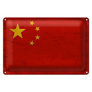 Blechschild Flagge 30x20cm China Fahne Wanddeko