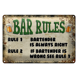 Blechschild Spruch 30x20cm Bier Bar Rules Bartender always