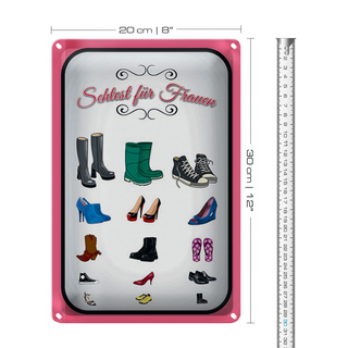 Blechschild Spruch 20x30cm Schuhe Arten Sehtest für Frauen