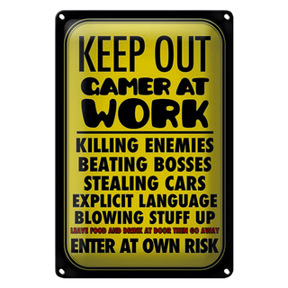 Blechschild Spruch 20x30cm Keep out gamer at work enter