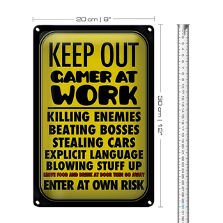 Blechschild Spruch 20x30cm Keep out gamer at work enter