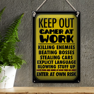 Blechschild Spruch 20x30cm Keep out gamer at work enter