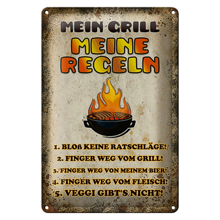 Blechschild Spruch 20x30cm Mein Grill meine Regeln Fleisch