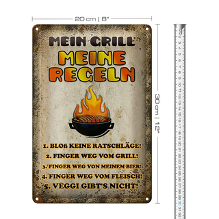 Blechschild Spruch 20x30cm Mein Grill meine Regeln Fleisch