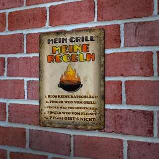 Blechschild Spruch 20x30cm Mein Grill meine Regeln Fleisch
