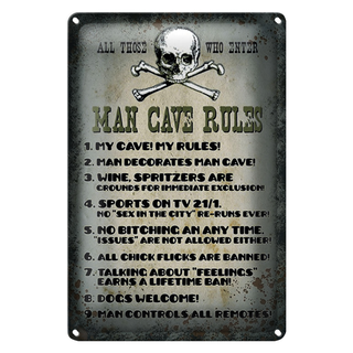Blechschild Spruch 20x30cm Man cave rules wine spritzers