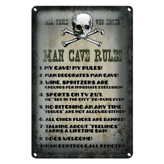 Blechschild Spruch 20x30cm Man cave rules wine spritzers