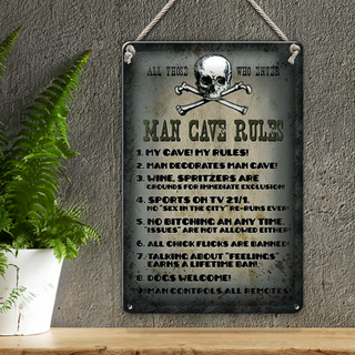 Blechschild Spruch 20x30cm Man cave rules wine spritzers