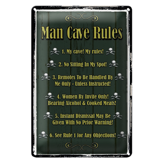 Blechschild Spruch 20x30cm Man cave Rules no sitting Spot