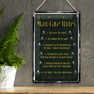 Blechschild Spruch 20x30cm Man cave Rules no sitting Spot