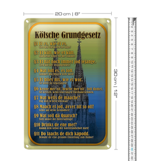Blechschild Spruch 20x30cm Kölsche Grundgesetz wat fott es