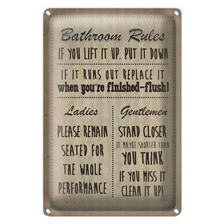 Blechschild Spruch 20x30cm Bathroom Rules Ladies Gentlemen