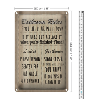 Blechschild Spruch 20x30cm Bathroom Rules Ladies Gentlemen