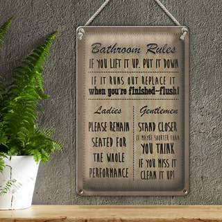 Blechschild Spruch 20x30cm Bathroom Rules Ladies Gentlemen
