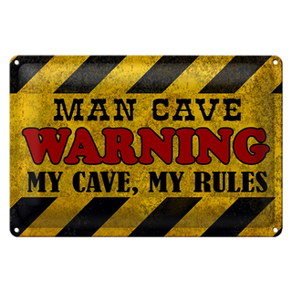 Blechschild Spruch 30x20cm man cave warning my cave rules