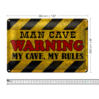 Blechschild Spruch 30x20cm man cave warning my cave rules