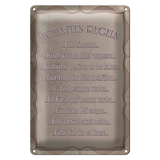 Blechschild Spruch 20x30cm Toiletten Regeln bitte hinsetzen