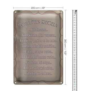 Blechschild Spruch 20x30cm Toiletten Regeln bitte hinsetzen