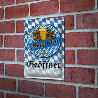 Blechschild Spruch 20x30cm Biergarten Bier Brezel Bayern