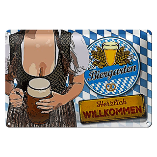 Blechschild Spruch 30x20cm Biergarten Willkommen Bayern