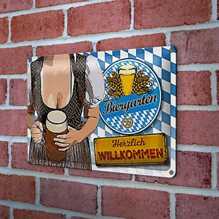 Blechschild Spruch 30x20cm Biergarten Willkommen Bayern