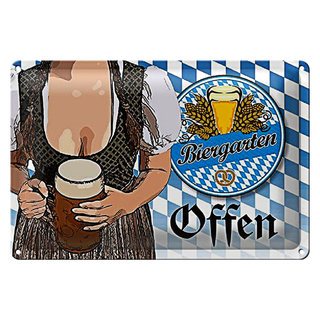 Blechschild Spruch 30x20cm Biergarten offen Bier Bayern