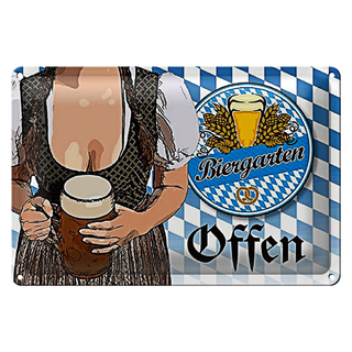 Blechschild Spruch 30x20cm Biergarten offen Bier Bayern