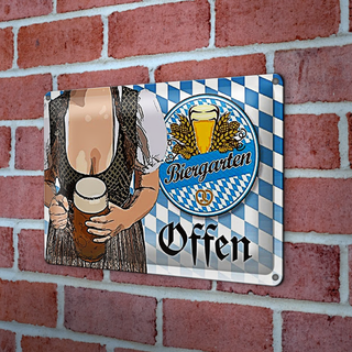 Blechschild Spruch 30x20cm Biergarten offen Bier Bayern