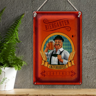 Blechschild Spruch 20x30cm Biergarten geöffnet Oktoberfest