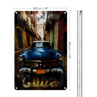 Blechschild Spruch 20x30cm Cuba Oldtimer Auto blau