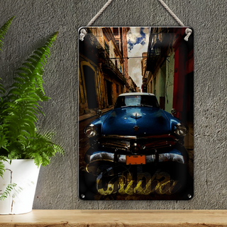 Blechschild Spruch 20x30cm Cuba Oldtimer Auto blau